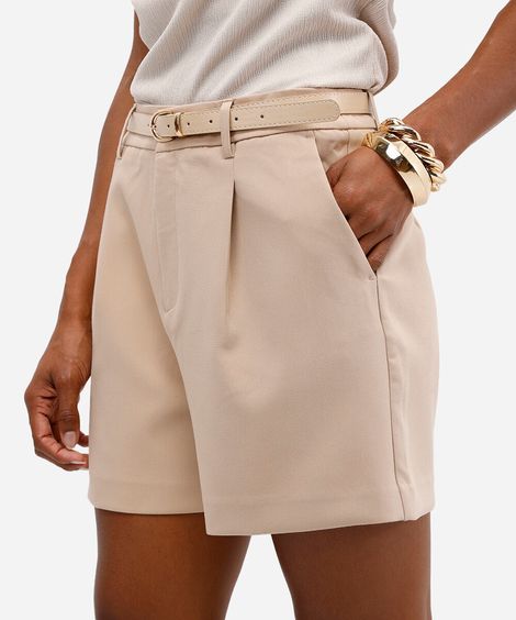 short de alfaiataria feminino com cinto bege