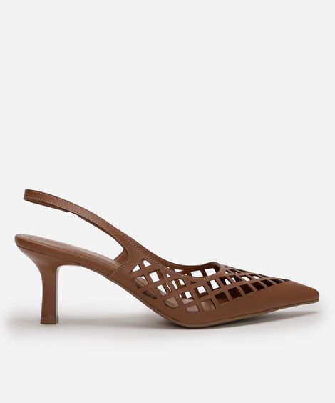scarpin slingback laser cut oneself marrom