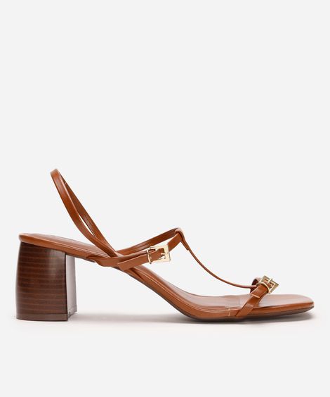 sandalia tiras finas salto bloco com fivelas oneself marrom
