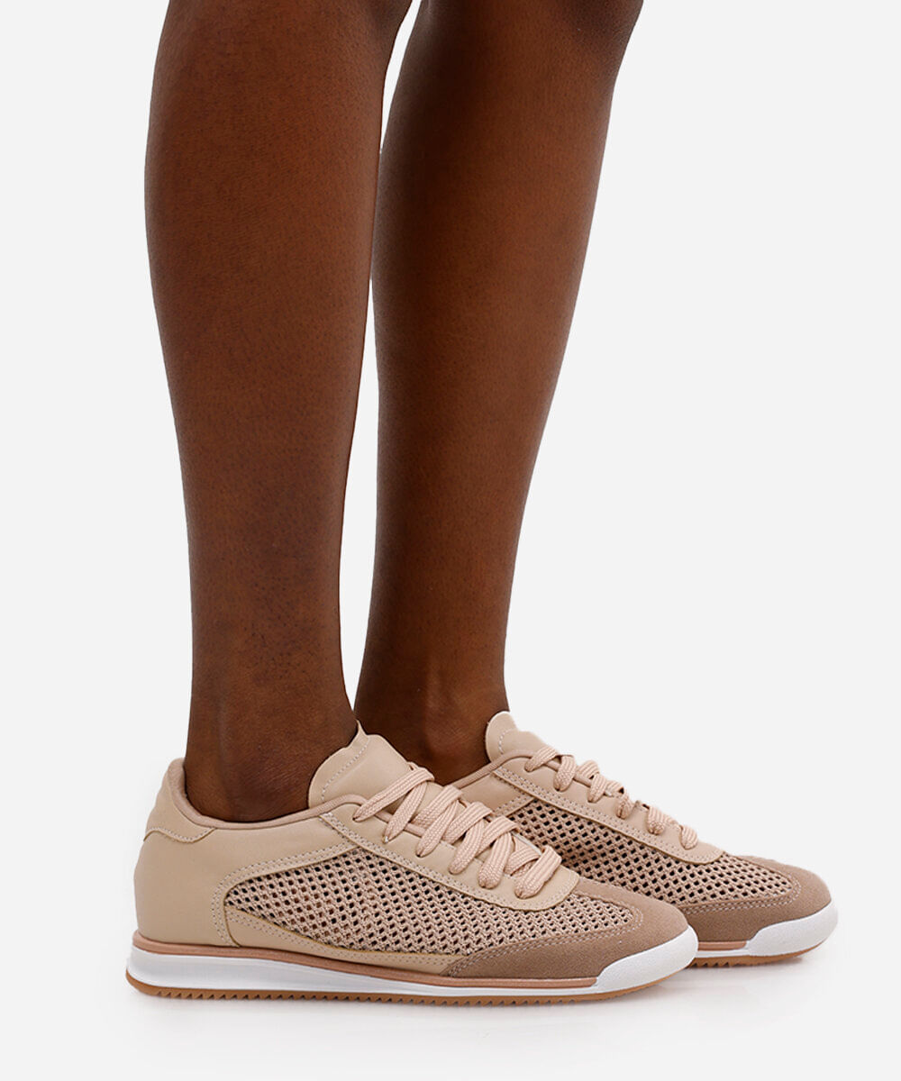 tênis feminino jogging com telinha nude