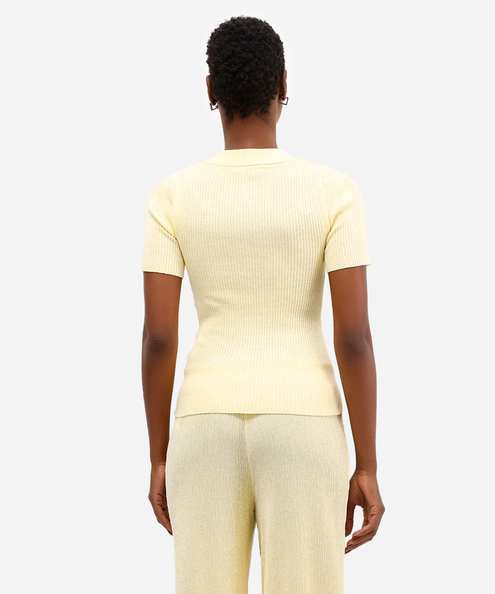 polo feminina tricot canelado amarela