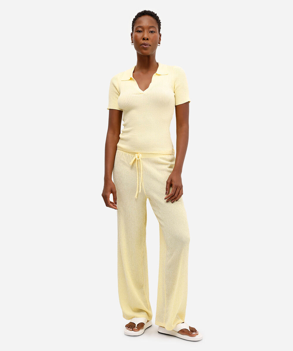 polo feminina tricot canelado amarela