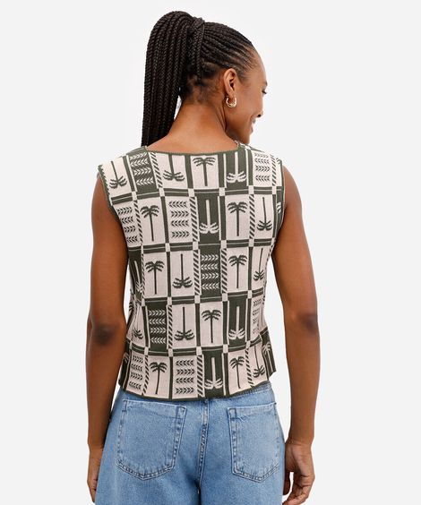 tricot feminino coqueiros com botões personalizados verde