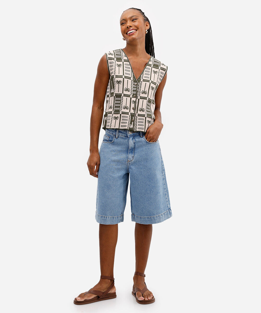 tricot feminino coqueiros com botões personalizados verde