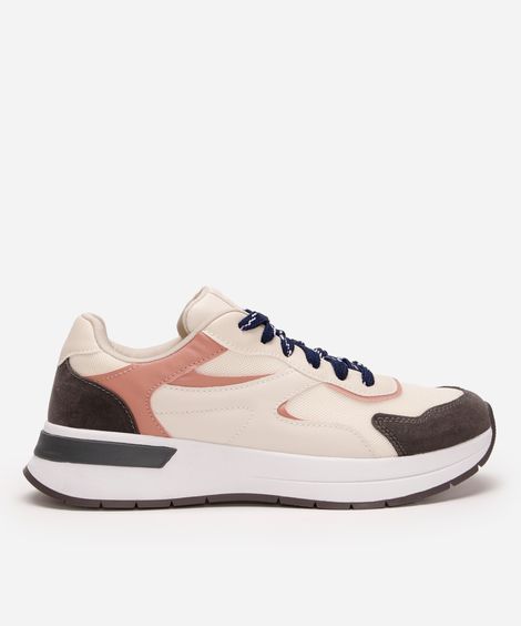 tênis jogging com recortes esportivo ace rosa