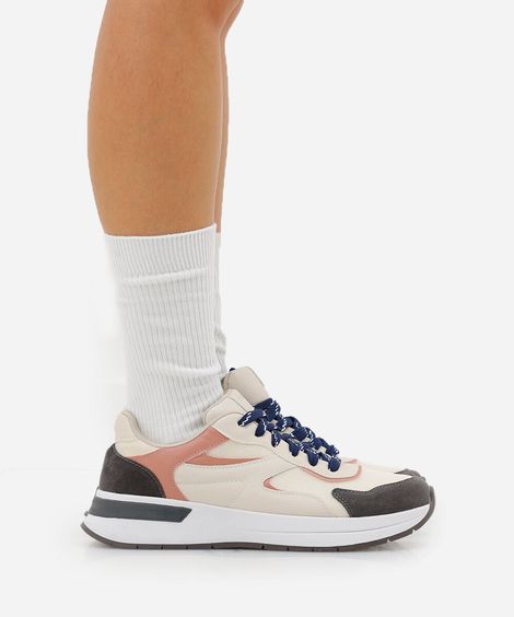 tênis jogging com recortes esportivo ace rosa