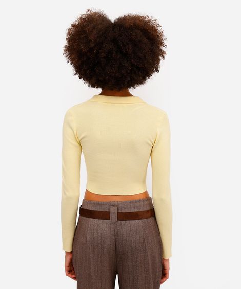 polo básica feminina de tricot manga longa amarela