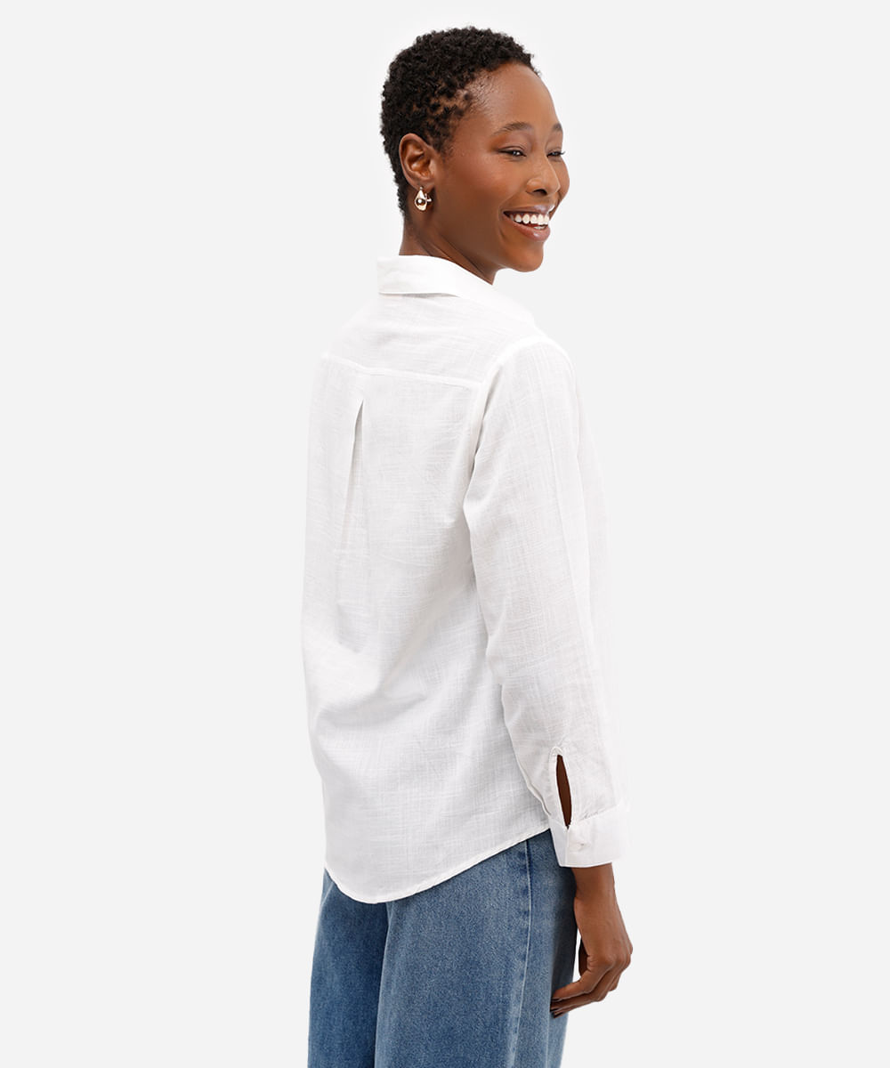 camisa feminina de algodão manga longa off white