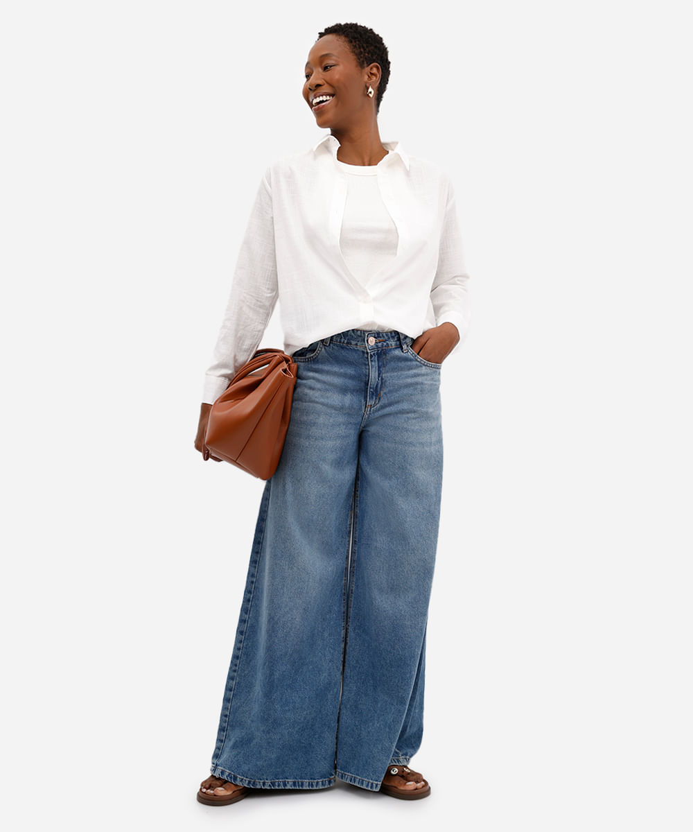 camisa feminina de algodão manga longa off white