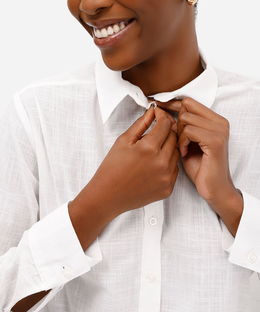 camisa feminina de algodão manga longa off white