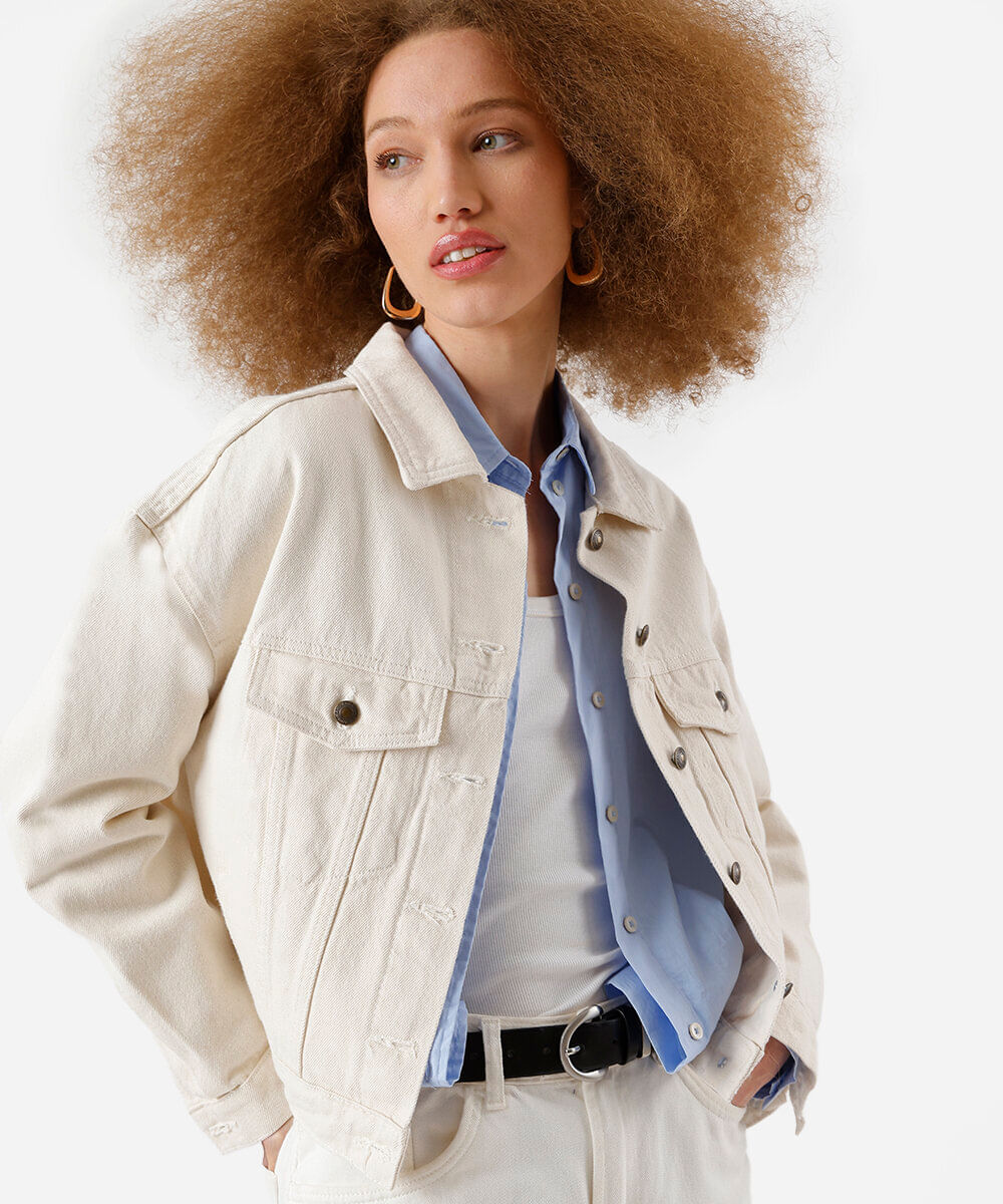 jaqueta feminina sarja trucker vintage bege