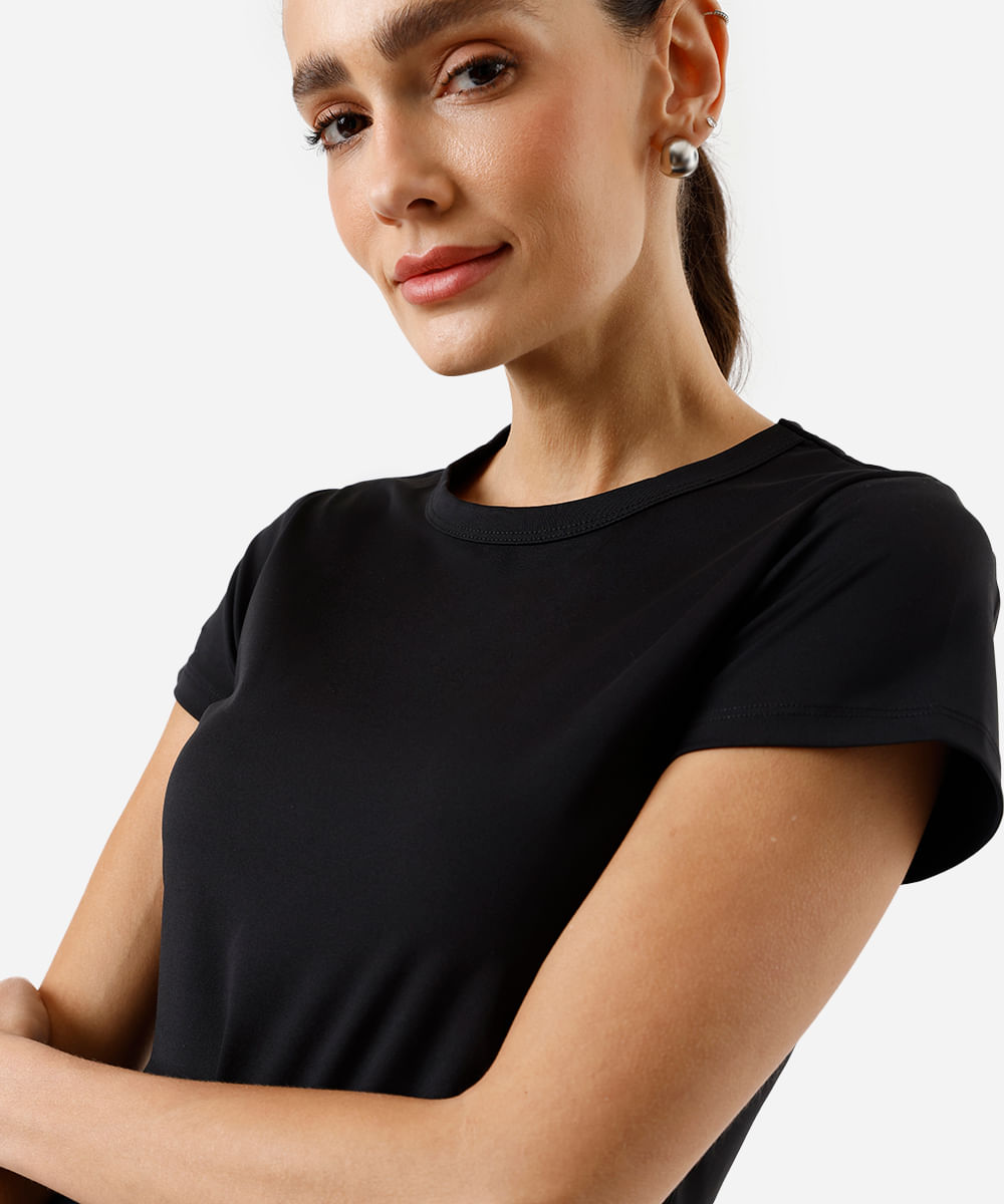 blusa cropped feminino esportivo manga curta preta