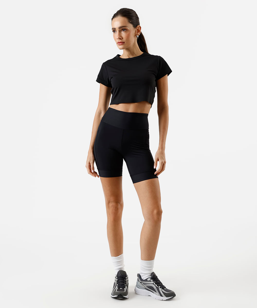 blusa cropped feminino esportivo manga curta preta