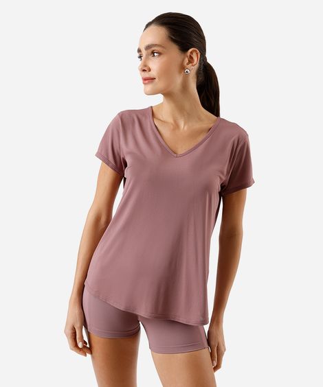 camiseta esportiva decote v rosa