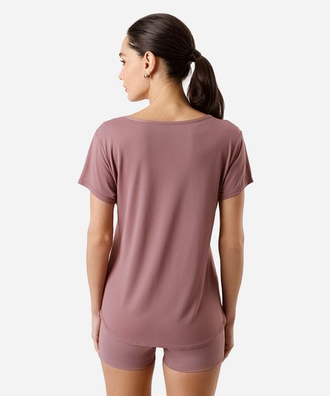 camiseta esportiva decote v rosa