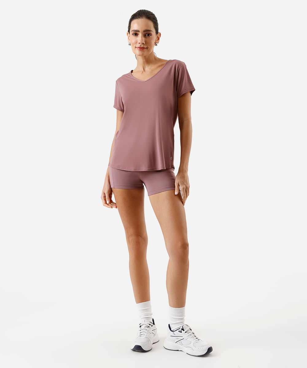 camiseta esportiva decote v rosa