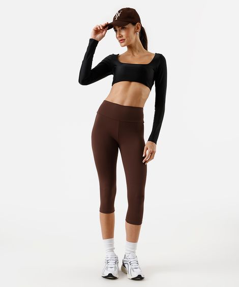 calça legging feminina básica cós largo esportiva marrom
