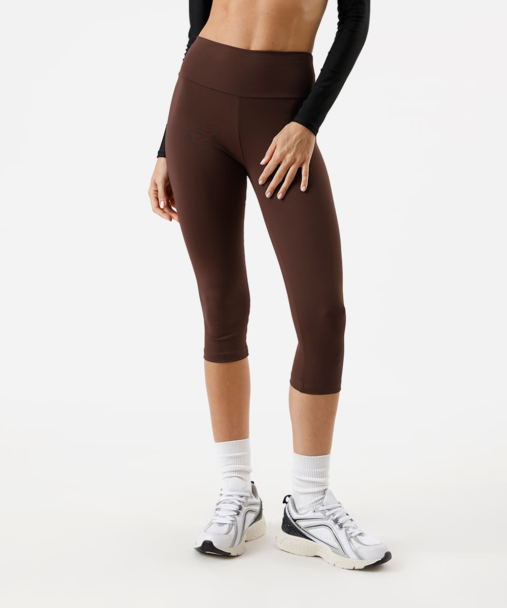 calça legging feminina básica cós largo esportiva marrom