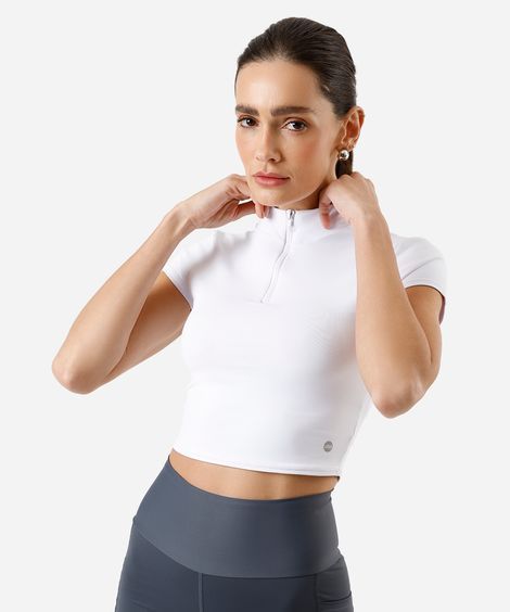 cropped gola alta com zíper ace branco