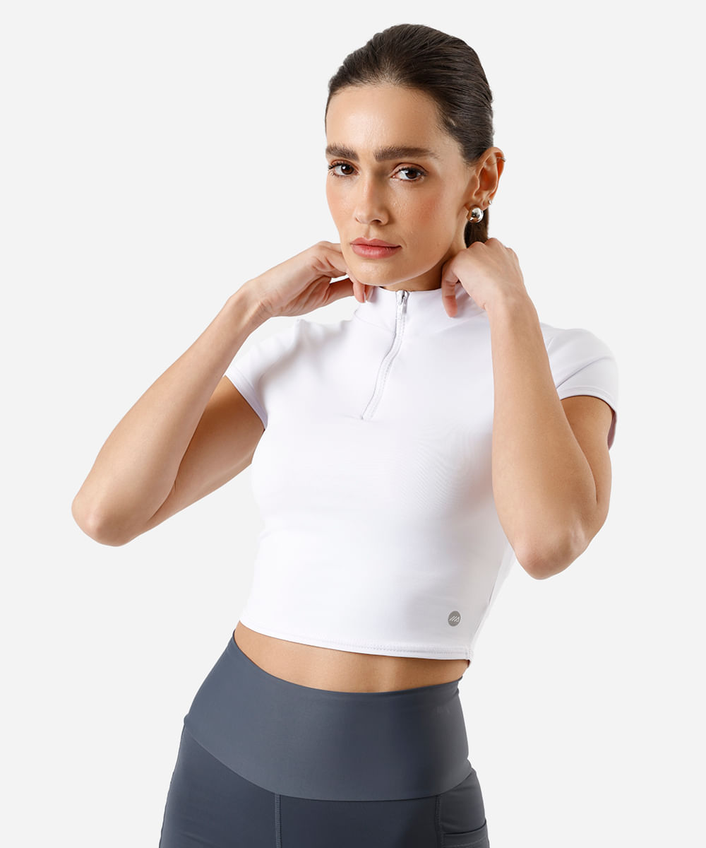 cropped gola alta com zíper branco