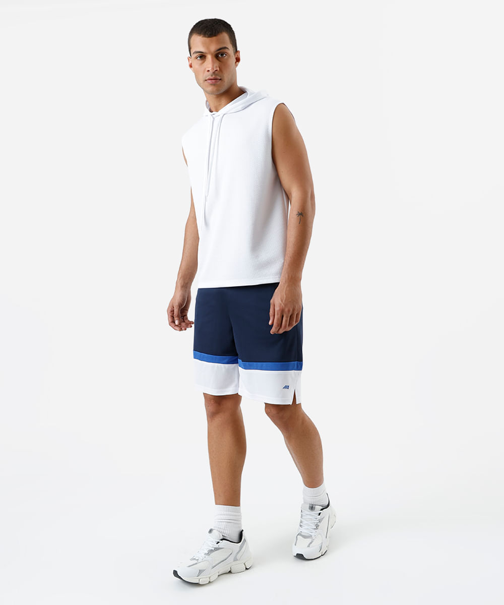 bermuda esportiva masculina com recortes texturizada azul