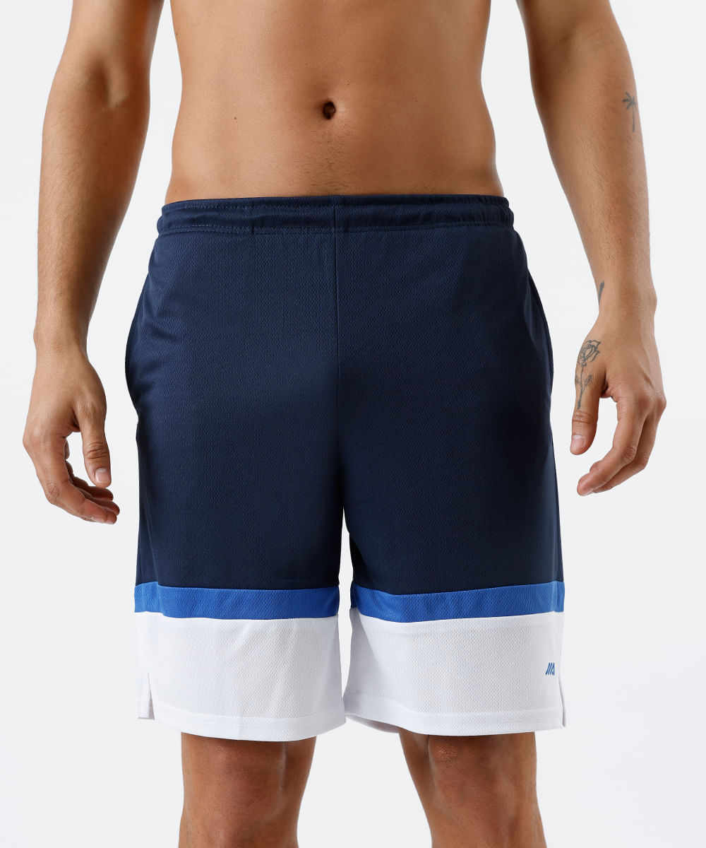 bermuda esportiva masculina com recortes texturizada azul