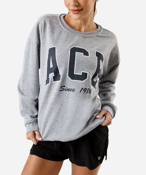 blusão feminino de moletom sem felpa esportivo ace oversized cinza