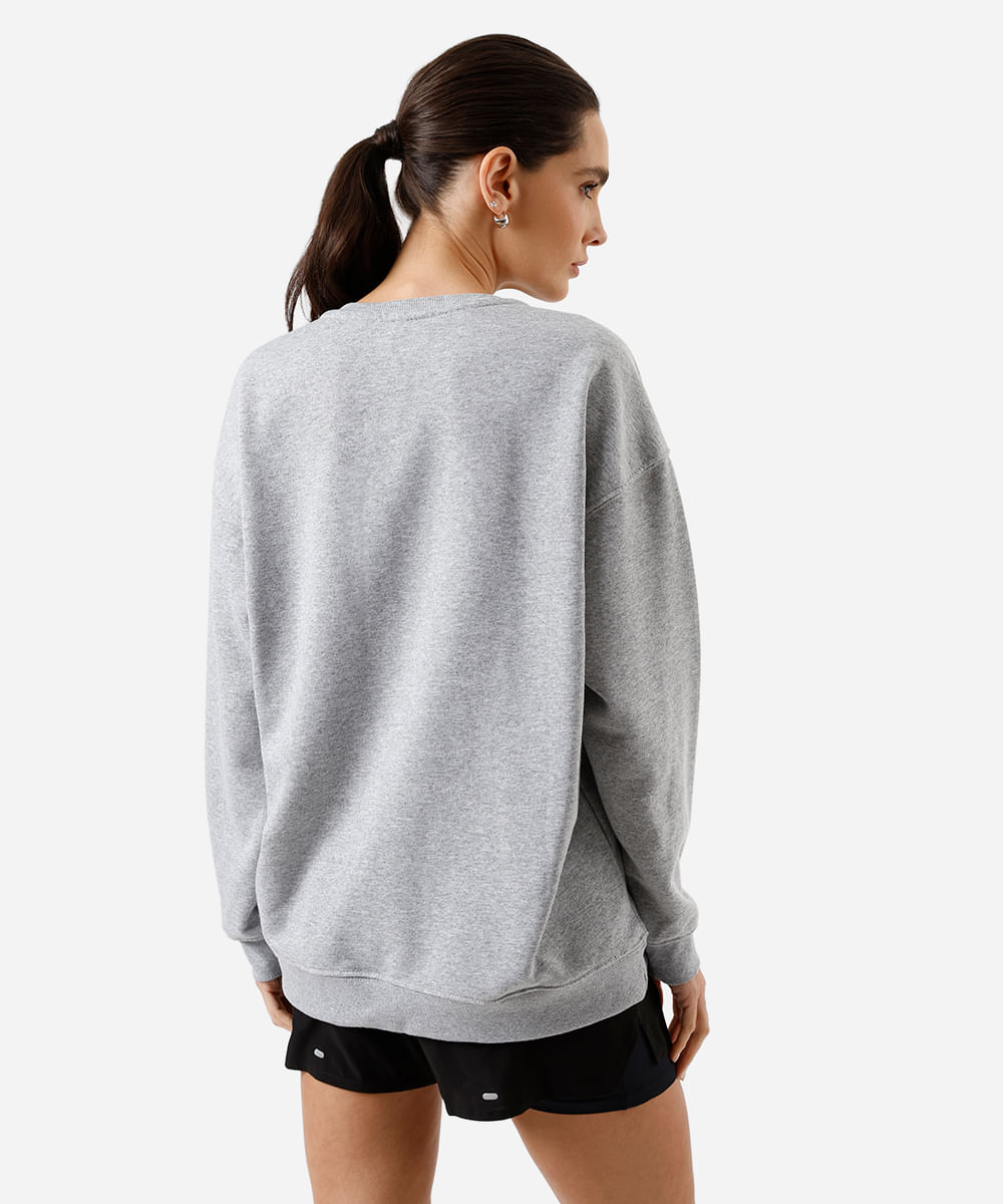blusão feminino de moletom sem felpa esportivo oversized cinza