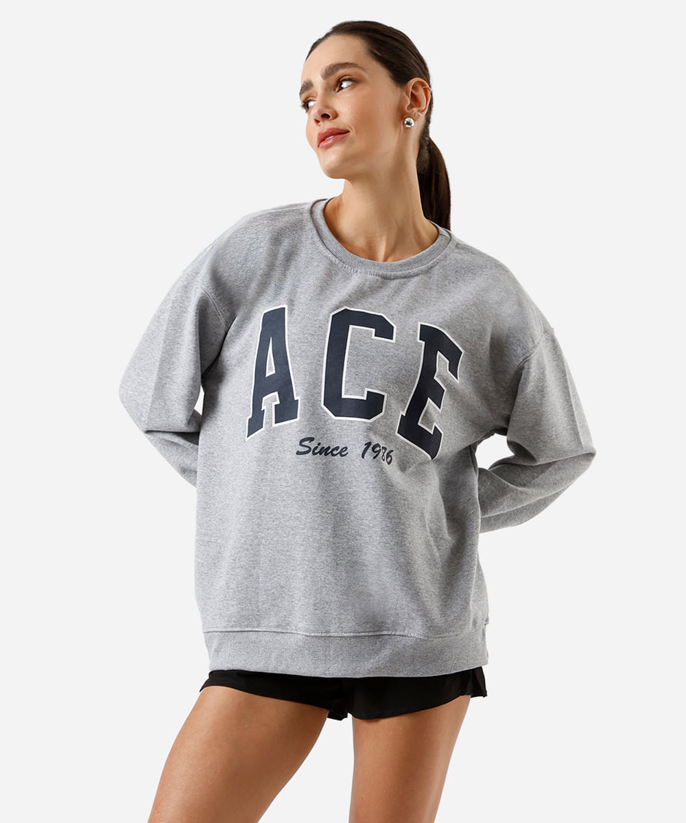 blusão feminino de moletom sem felpa esportivo oversized cinza