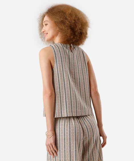 regata feminina reta linho estampada bege