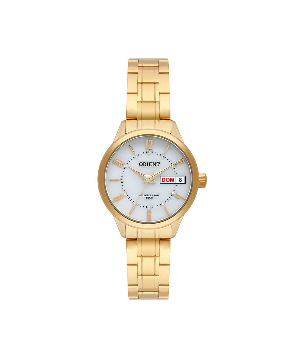 relógio feminino orient analógico calendário fgss2004b2kx dourado