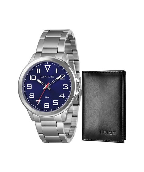 kit relógio masculino lince analógico mrmm014l46k0ard2sx prateado