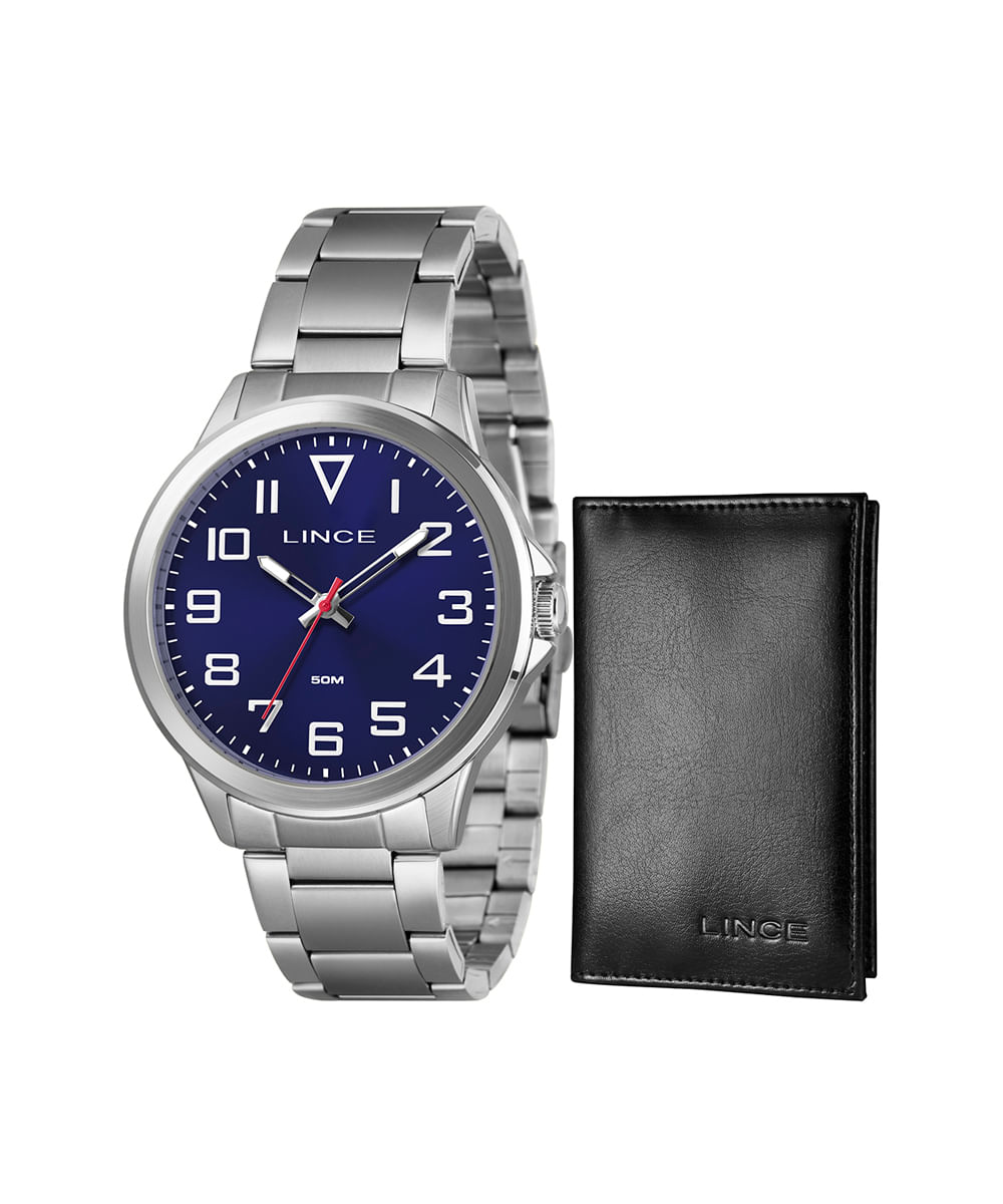 kit relógio masculino lince analógico mrmm014l46k0ard2sx prateado