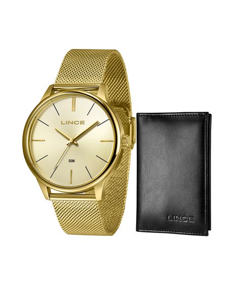 kit relógio masculino lince analógico mrgm019l46ka7ic1kx dourado