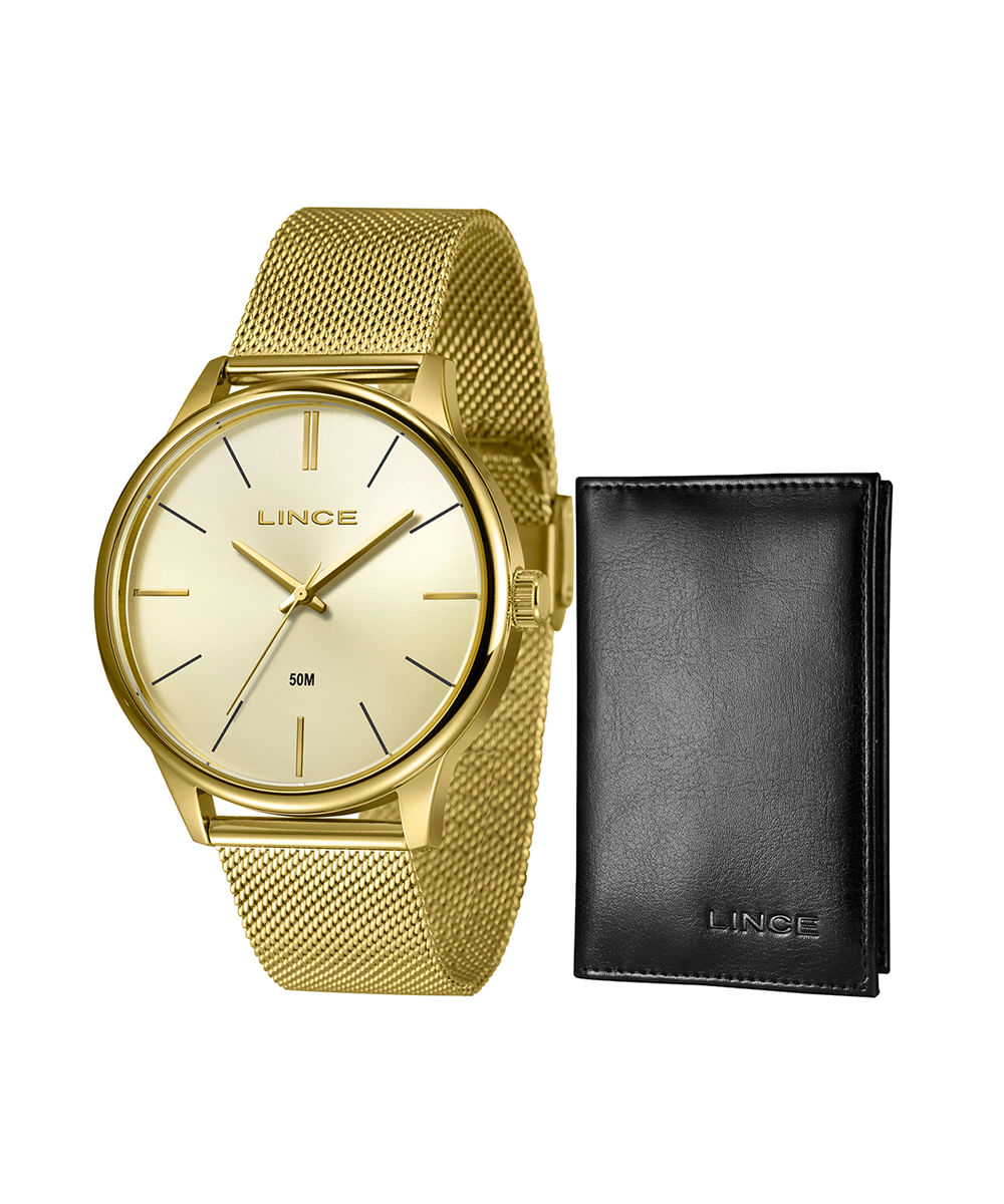 kit relógio masculino lince analógico mrgm019l46ka7ic1kx dourado