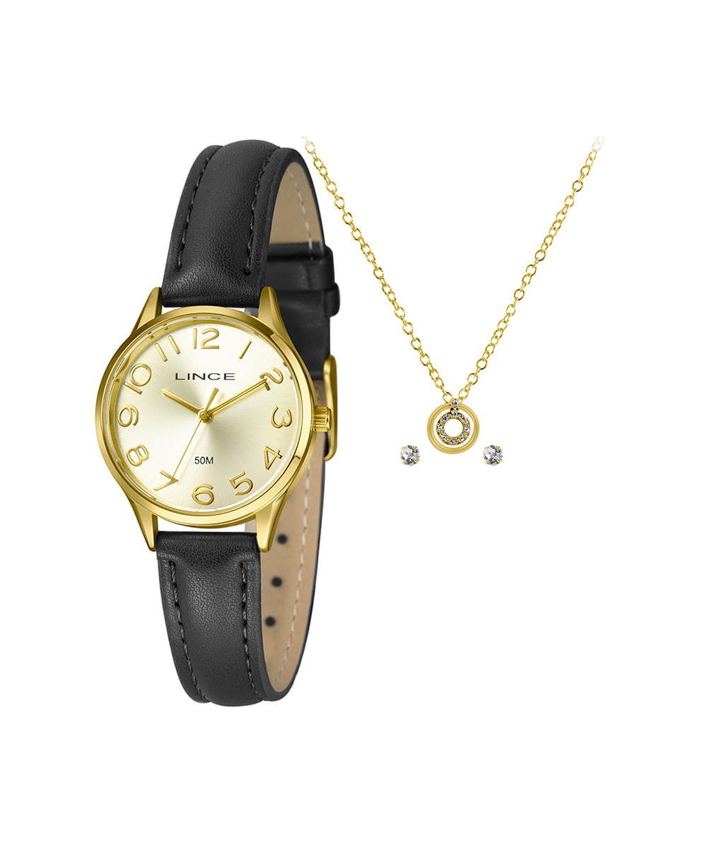 kit relógio feminino lince analógico lrch212l30kaanc2px dourado