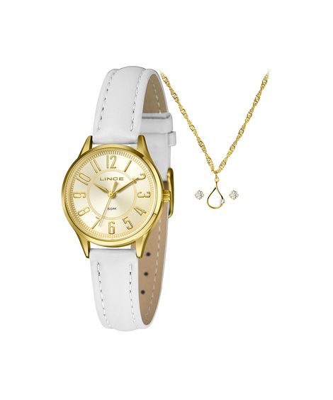 kit relógio feminino lince analógico lrch238l30k0fxc2bx dourado