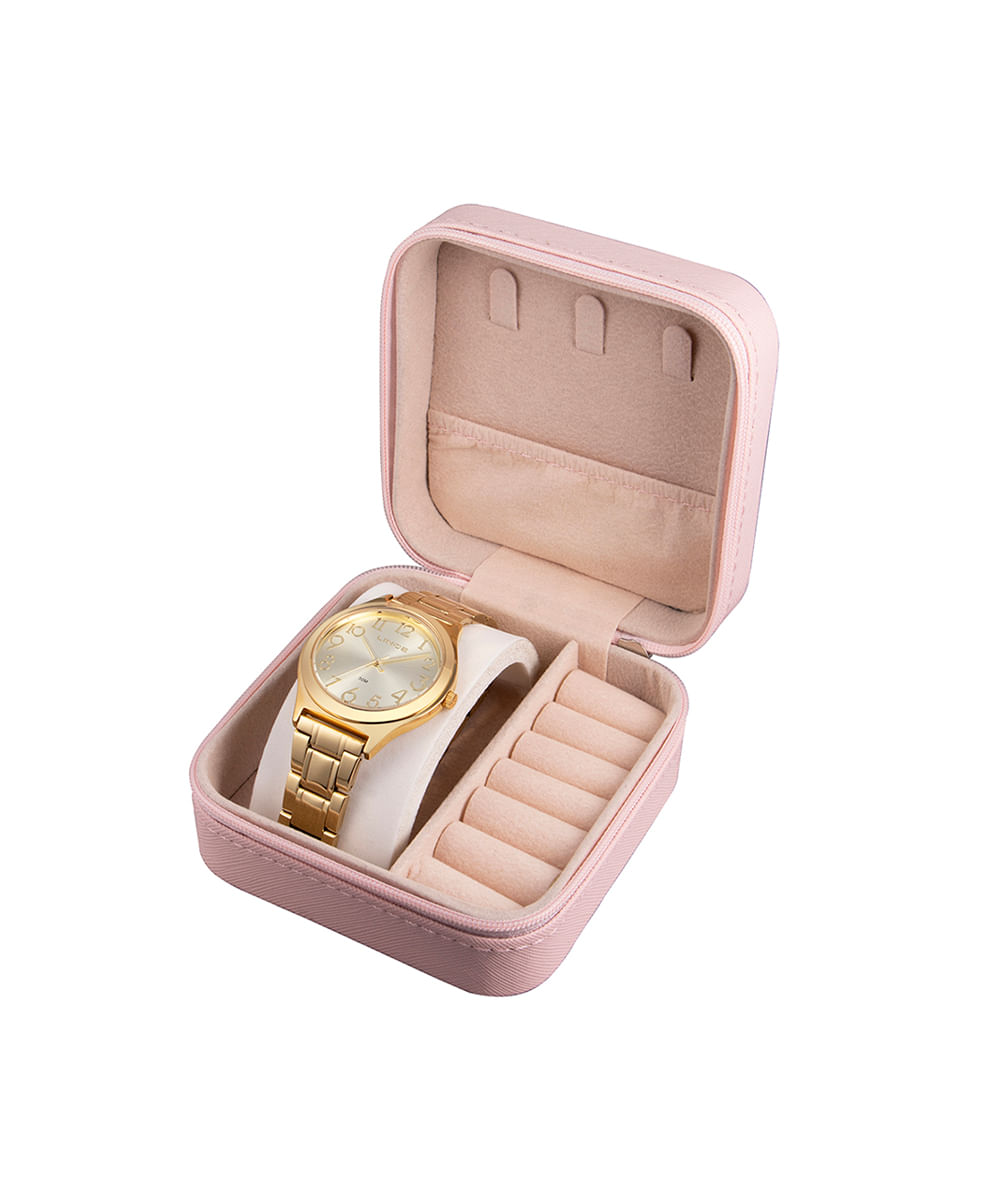 kit relógio feminino lince analógico lrgm029l38c2kxpj dourado