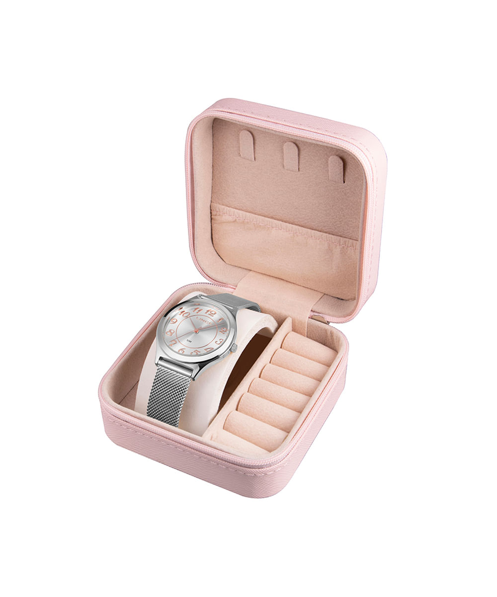 kit relógio feminino lince analógico lrmm030l38s2sx-pj prateado