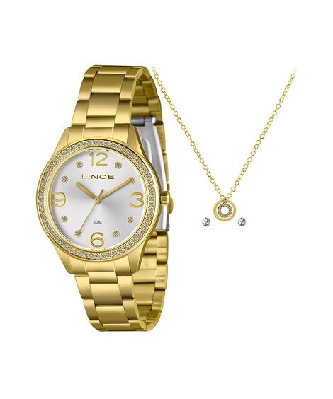 kit relógio feminino lince analógico lrgj172l38kaahs2kx dourado