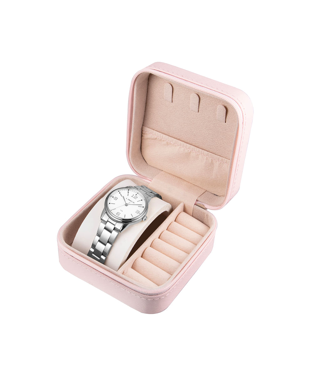kit relógio feminino lince analógico lrmm026l32b2sx-pj prateado