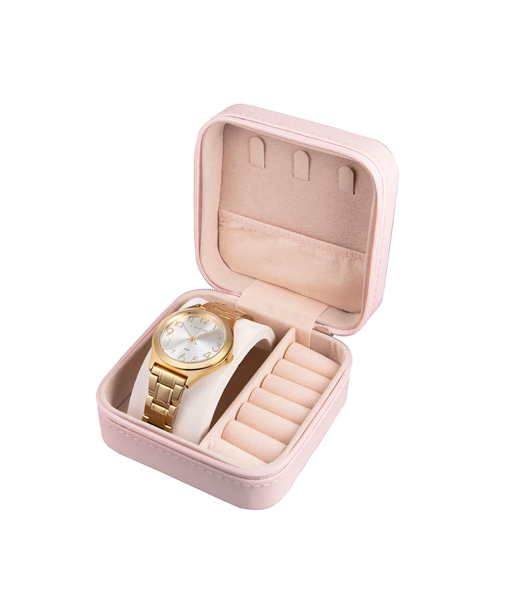 kit relógio feminino lince analógico lrgm029l38s2kx-pj dourado