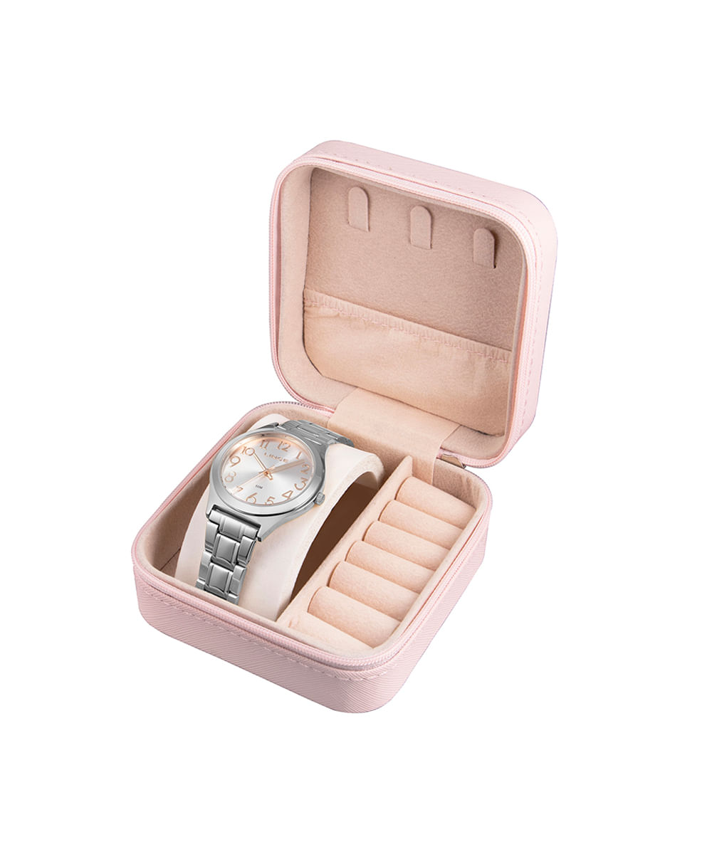 kit relógio feminino lince analógico lrmm029l38s2sx-pj prateado