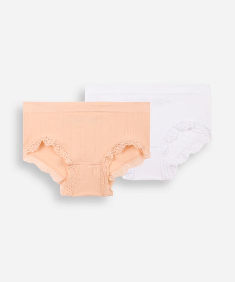 kit de 2 calcinhas caleçon com renda caneladas colorido