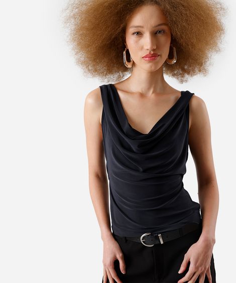 blusa feminina decote degagê preta