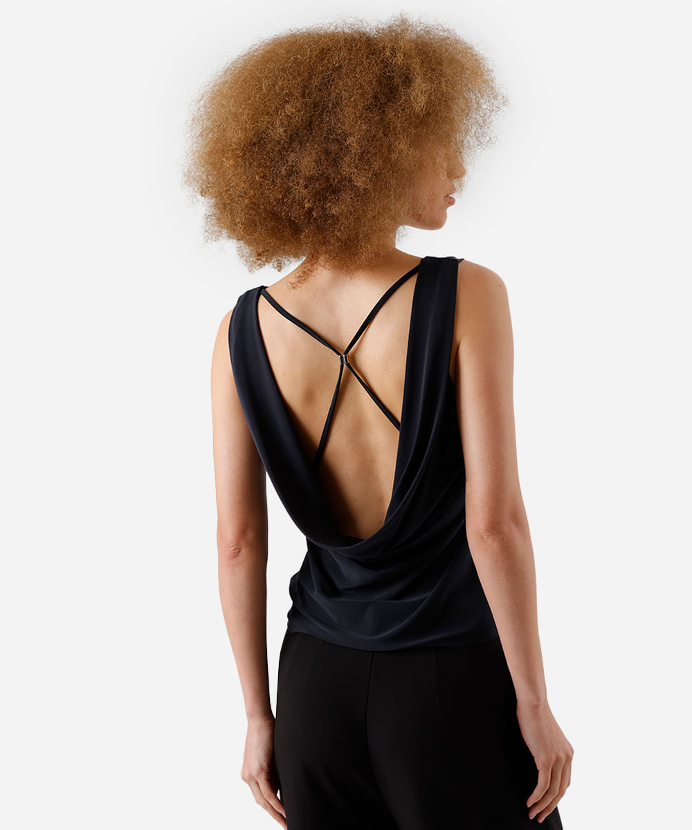 blusa feminina decote degagê preta