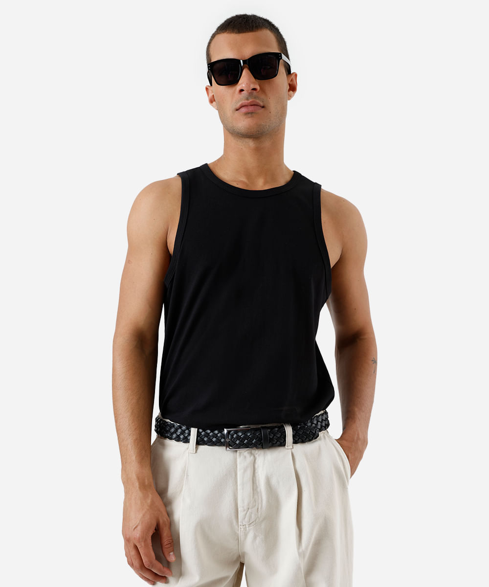 regata básica masculina de algodão preta