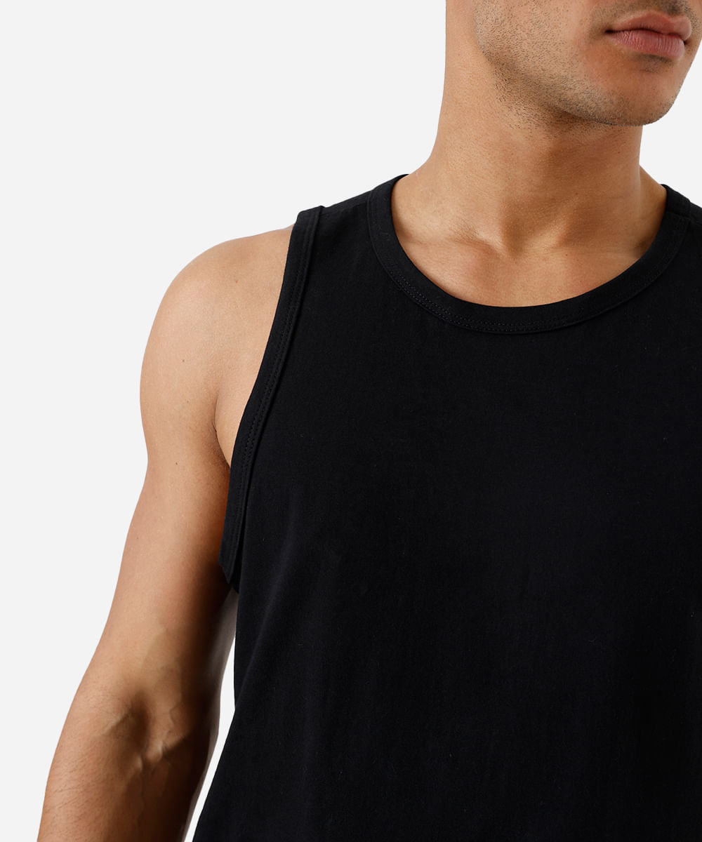 regata básica masculina de algodão preta