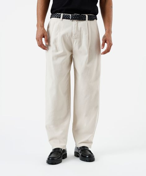 calça masculina chino barrel sarja bege