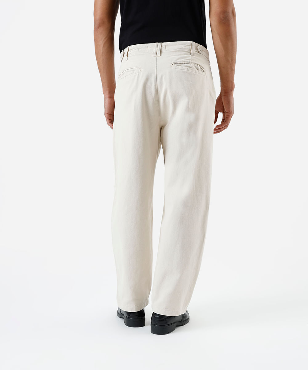 calça masculina chino barrel sarja bege